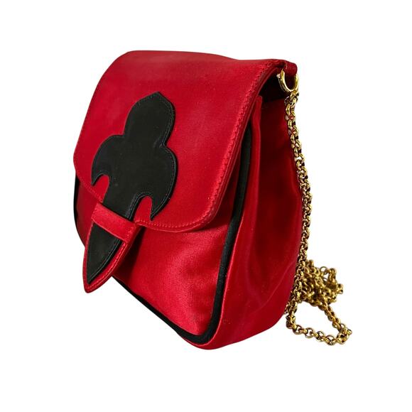 Escada Vintage Fleur De Lis Red Satin Chain Strap Crossbody Evening Bag - Picture 9 of 10